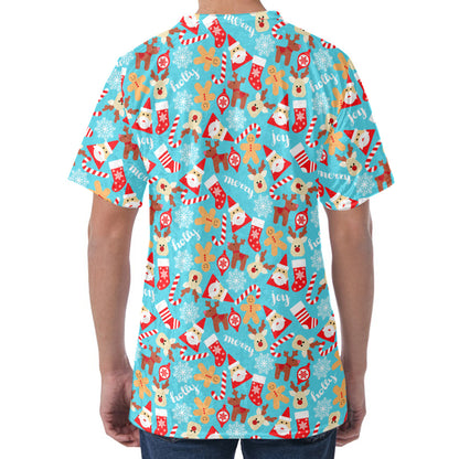 Cute Christmas Elements Pattern Print Men's Velvet T-Shirt