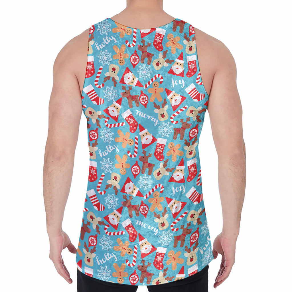Cute Christmas Elements Pattern Print Men's Velvet Tank Top