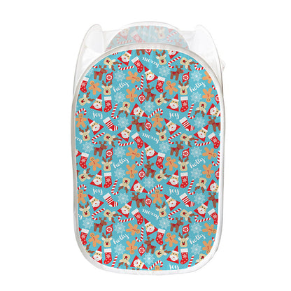 Cute Christmas Elements Pattern Print Mesh Laundry Hamper