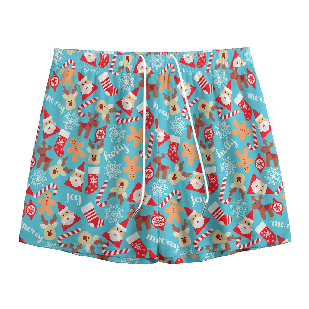 Cute Christmas Elements Pattern Print Mesh Shorts