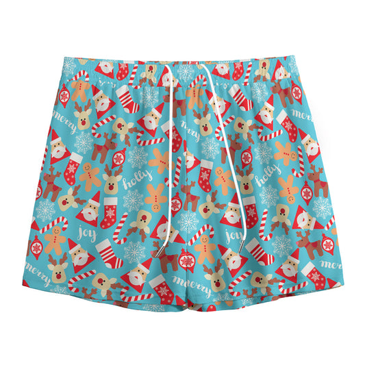 Cute Christmas Elements Pattern Print Mesh Shorts
