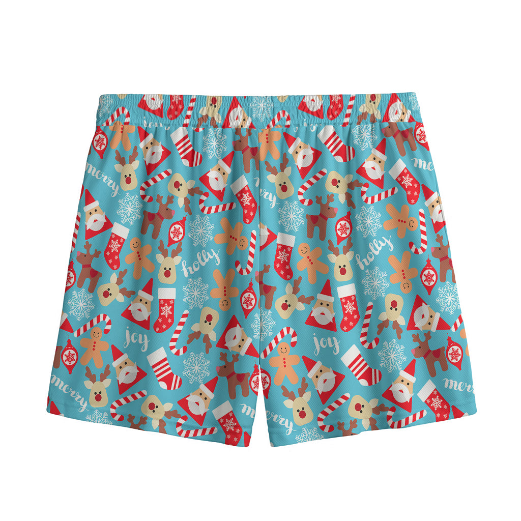 Cute Christmas Elements Pattern Print Mesh Shorts