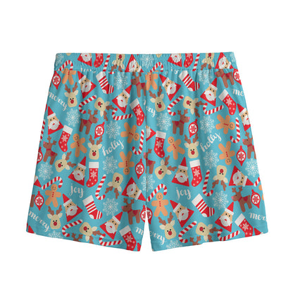 Cute Christmas Elements Pattern Print Mesh Shorts