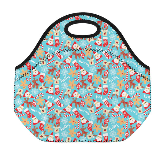 Cute Christmas Elements Pattern Print Neoprene Lunch Bag