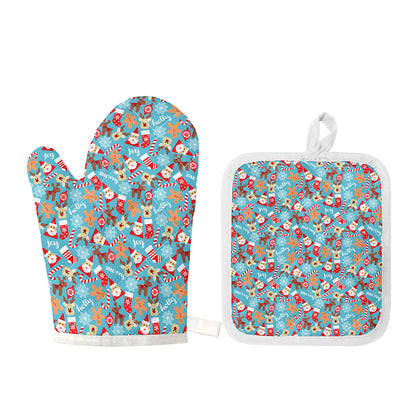 Cute Christmas Elements Pattern Print Oven Mitt And Pot Holder Set