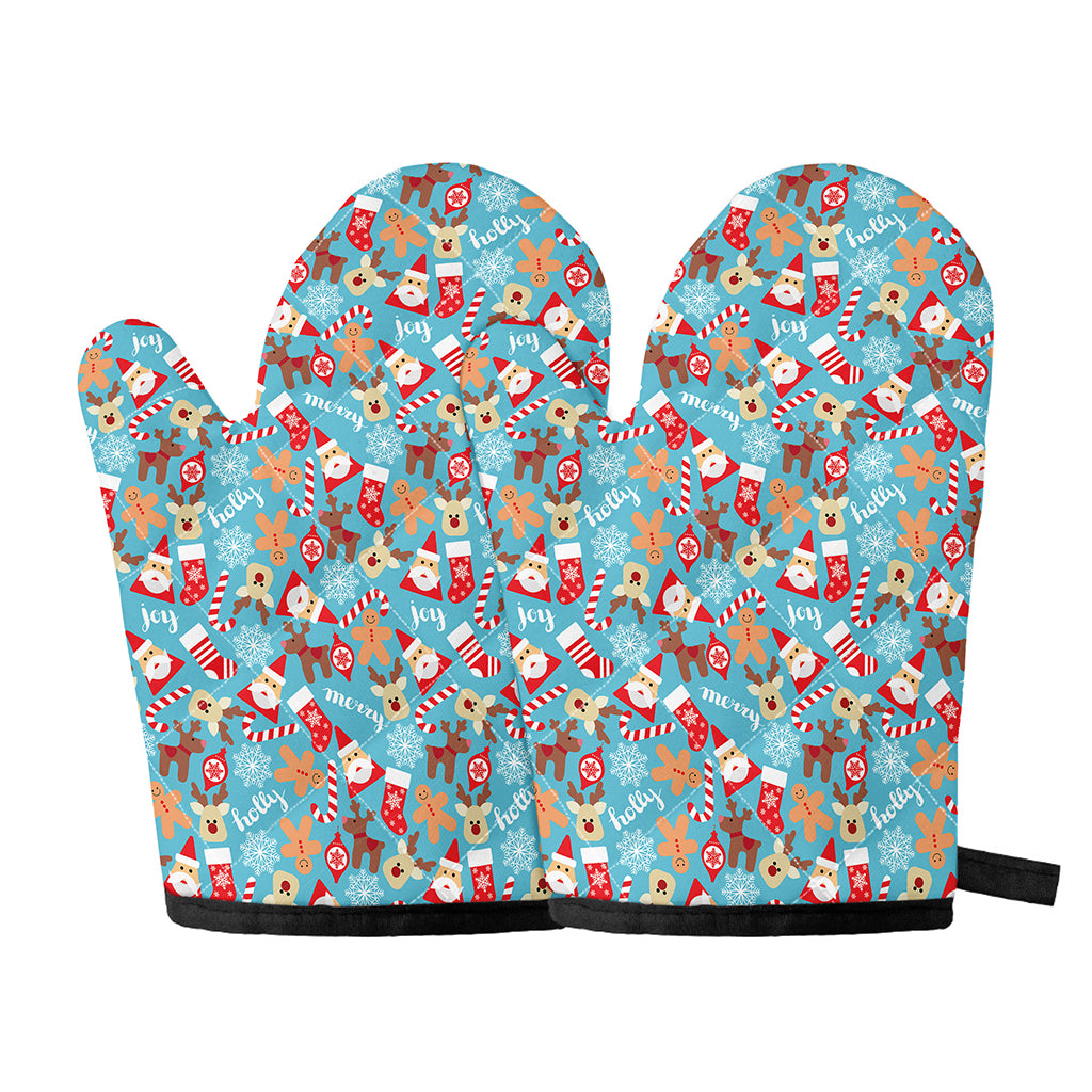 Cute Christmas Elements Pattern Print Oven Mitts