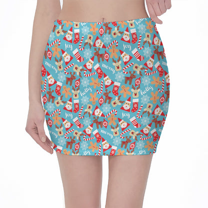 Cute Christmas Elements Pattern Print Pencil Mini Skirt