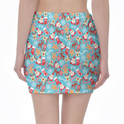Cute Christmas Elements Pattern Print Pencil Mini Skirt
