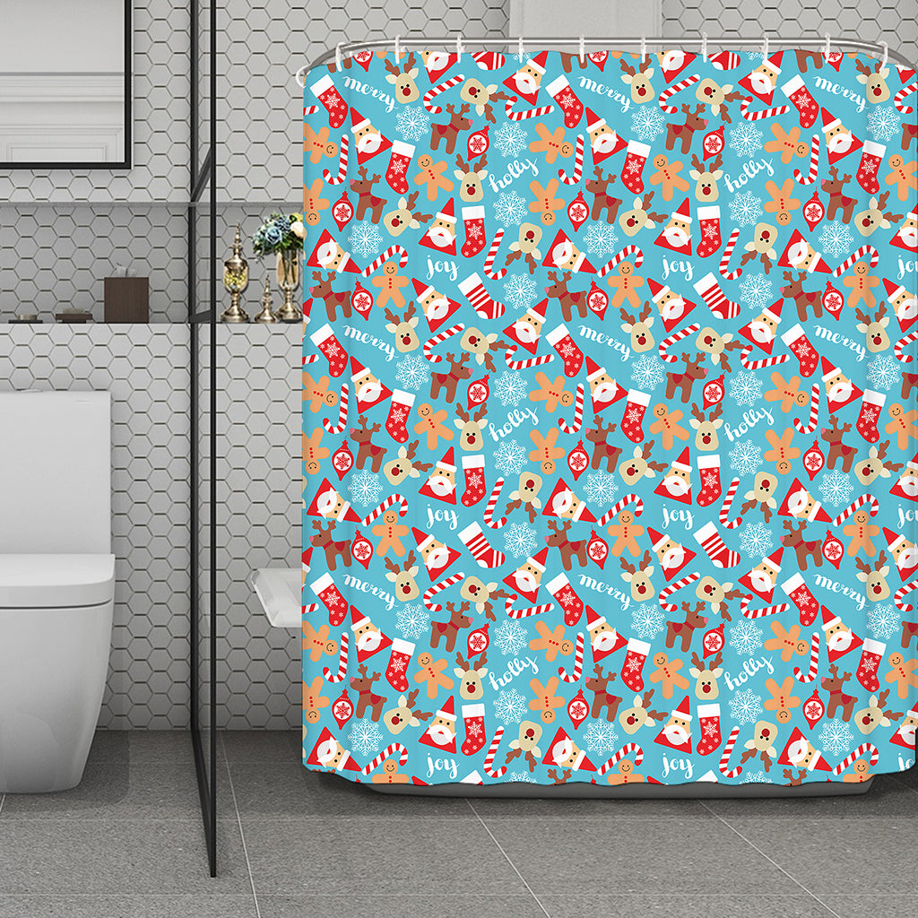 Cute Christmas Elements Pattern Print Polyester Shower Curtain