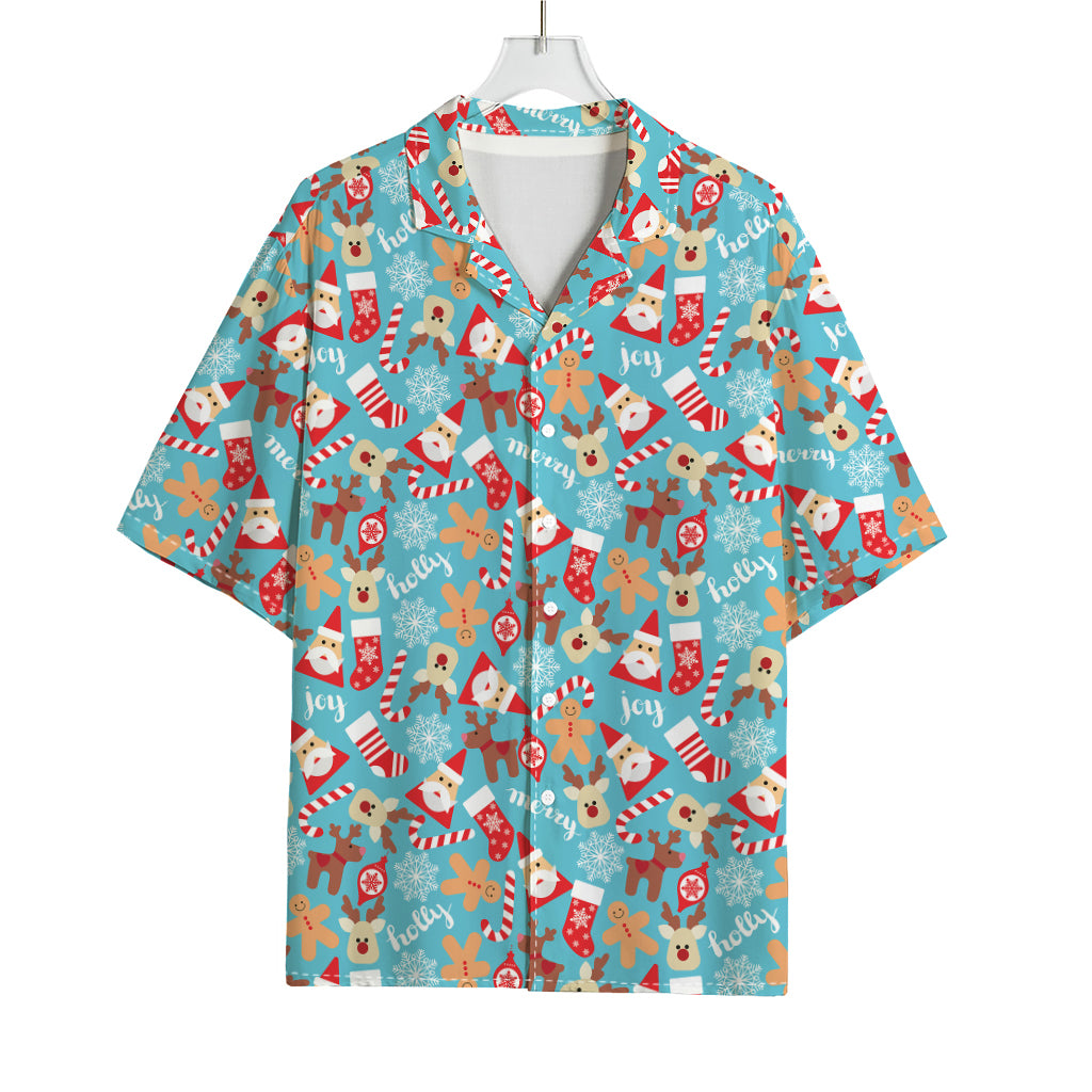 Cute Christmas Elements Pattern Print Rayon Hawaiian Shirt