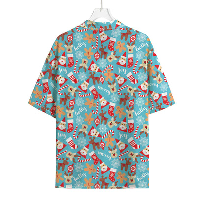 Cute Christmas Elements Pattern Print Rayon Hawaiian Shirt