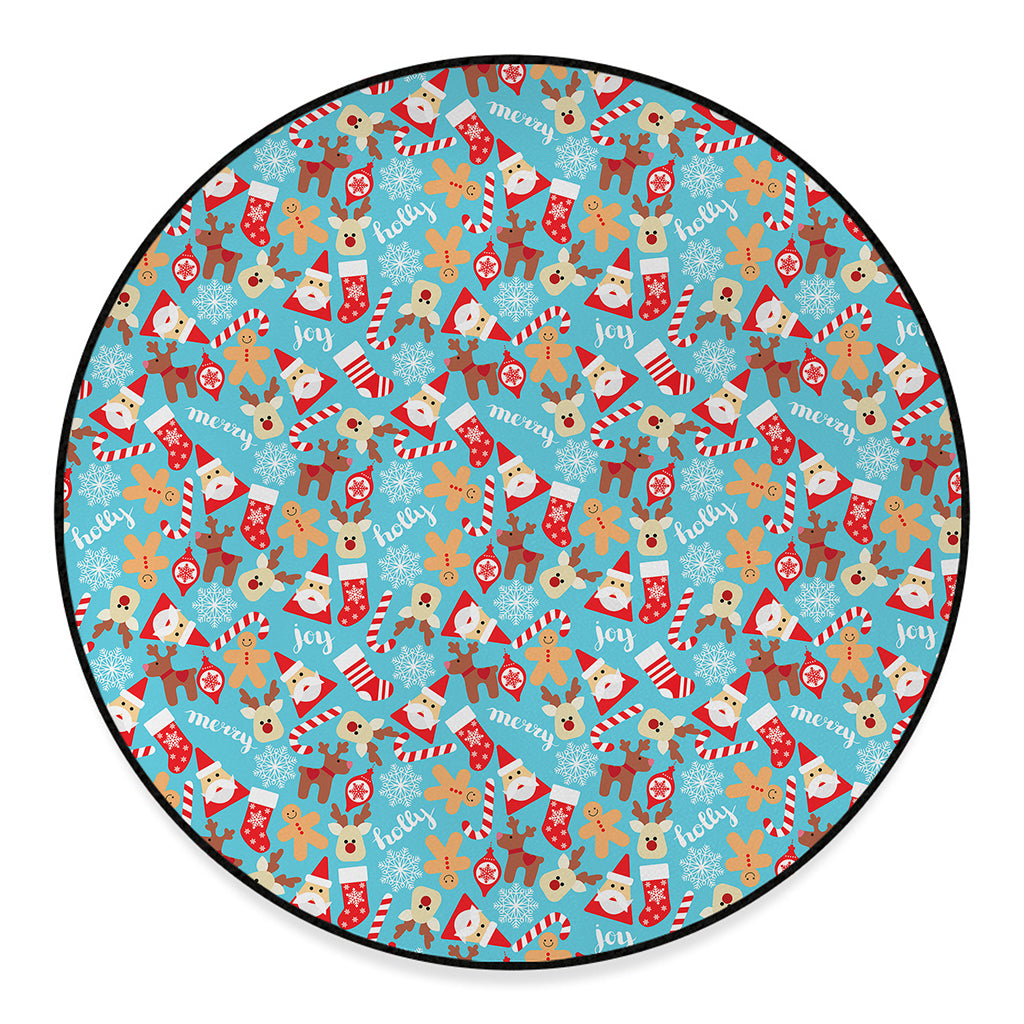 Cute Christmas Elements Pattern Print Round Floor Mat