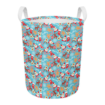 Cute Christmas Elements Pattern Print Round Laundry Basket