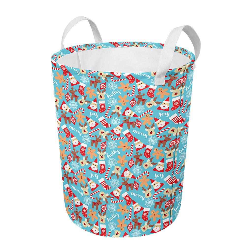 Cute Christmas Elements Pattern Print Round Laundry Basket