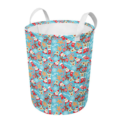 Cute Christmas Elements Pattern Print Round Laundry Basket