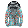 Cute Christmas Elements Pattern Print Sherpa Lined Zip Up Hoodie