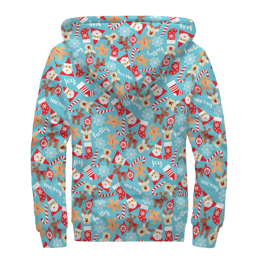 Cute Christmas Elements Pattern Print Sherpa Lined Zip Up Hoodie