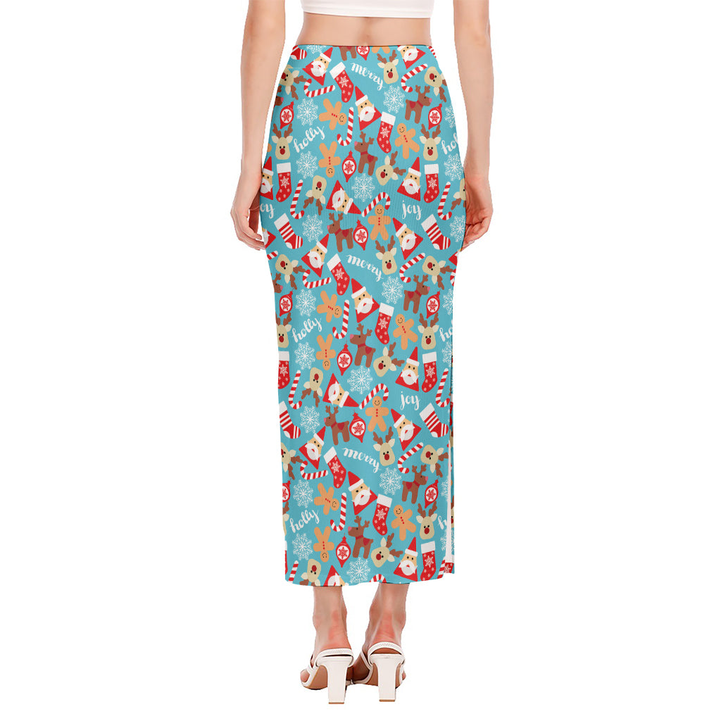 Cute Christmas Elements Pattern Print Side Slit Maxi Skirt