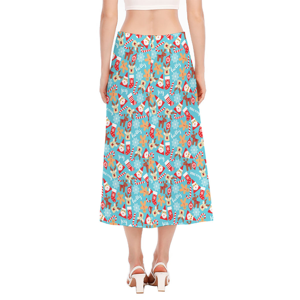 Cute Christmas Elements Pattern Print Side Slit Midi Skirt