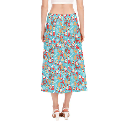 Cute Christmas Elements Pattern Print Side Slit Midi Skirt