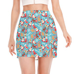 Cute Christmas Elements Pattern Print Side Slit Mini Skirt
