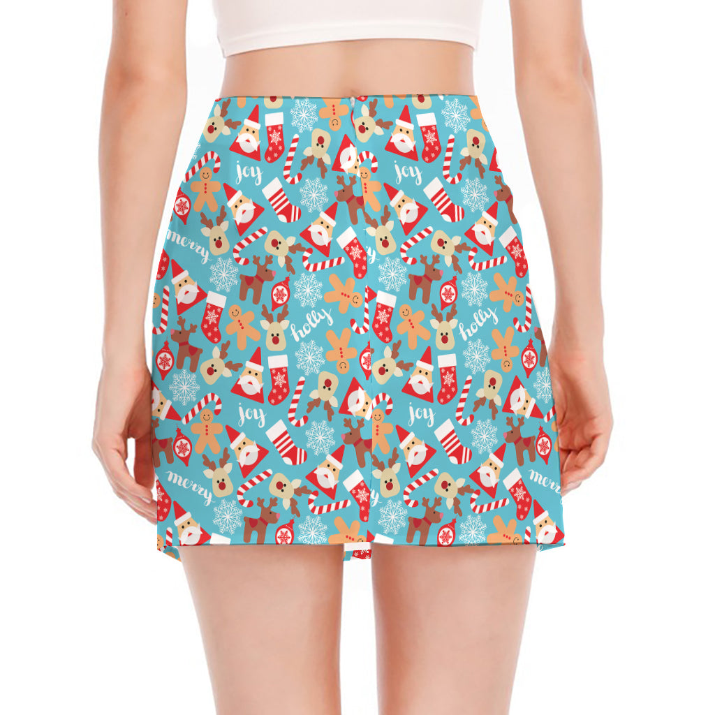 Cute Christmas Elements Pattern Print Side Slit Mini Skirt