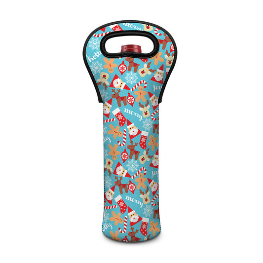 Cute Christmas Elements Pattern Print Single Neoprene Wine Tote
