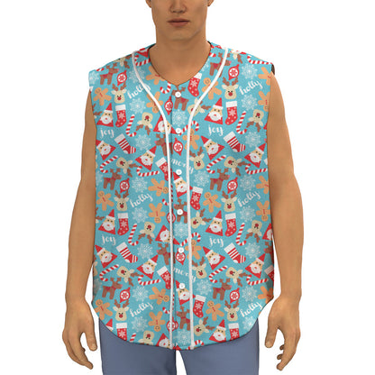 Cute Christmas Elements Pattern Print Sleeveless Baseball Jersey