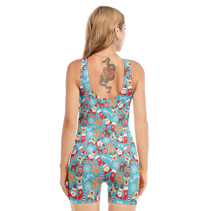Cute Christmas Elements Pattern Print Sleeveless One Piece Swimsuit