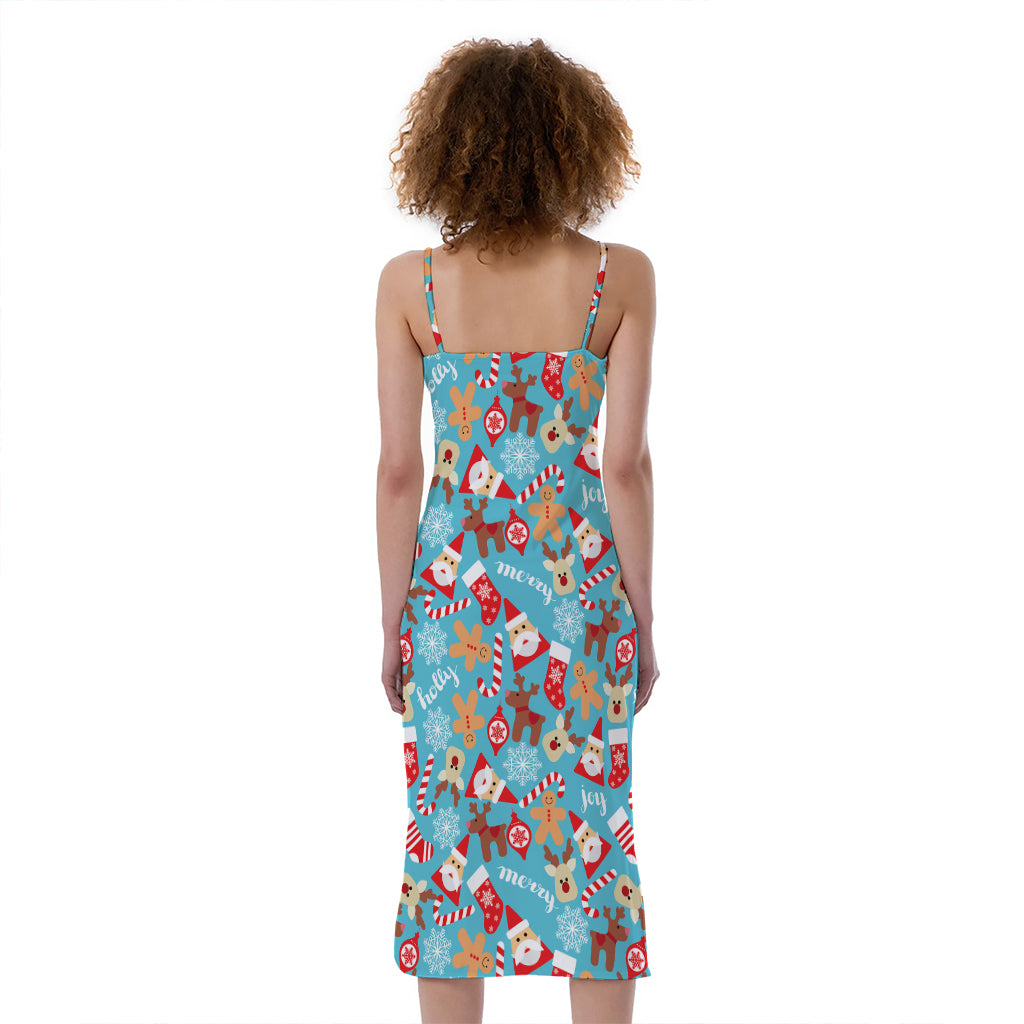 Cute Christmas Elements Pattern Print Slim Fit Midi Cami Dress