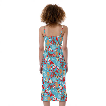 Cute Christmas Elements Pattern Print Slim Fit Midi Cami Dress