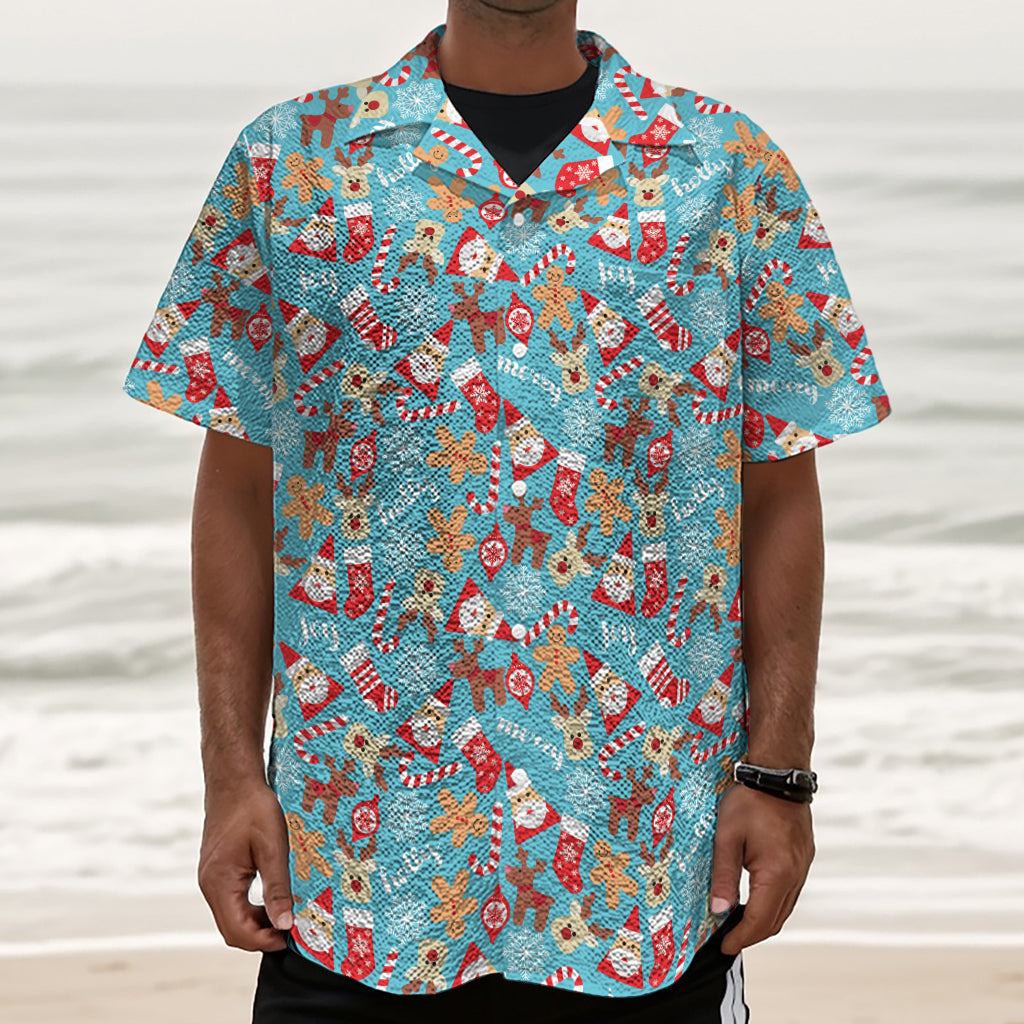 Cute Christmas Elements Pattern Print Textured Short Sleeve Shirt