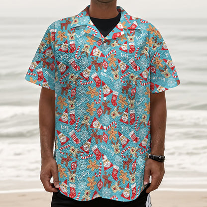 Cute Christmas Elements Pattern Print Textured Short Sleeve Shirt