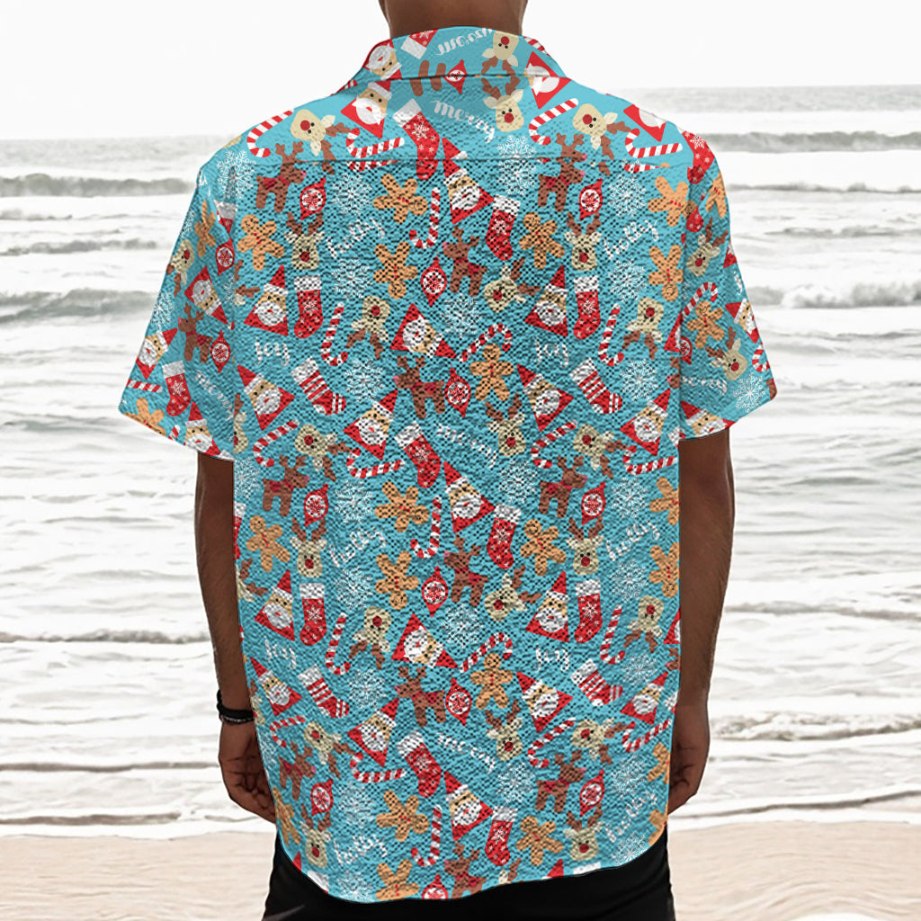 Cute Christmas Elements Pattern Print Textured Short Sleeve Shirt