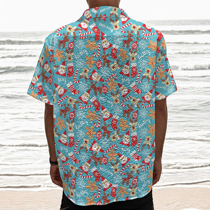 Cute Christmas Elements Pattern Print Textured Short Sleeve Shirt
