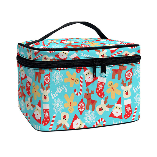 Cute Christmas Elements Pattern Print Travel Makeup Bag