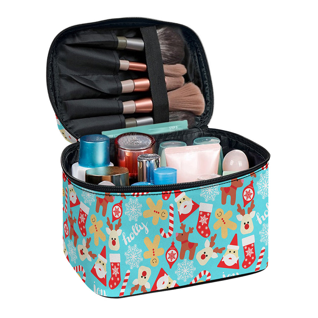 Cute Christmas Elements Pattern Print Travel Makeup Bag