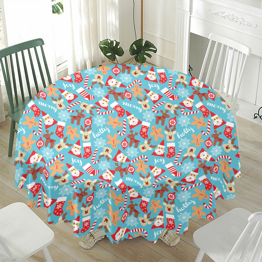 Cute Christmas Elements Pattern Print Waterproof Round Tablecloth