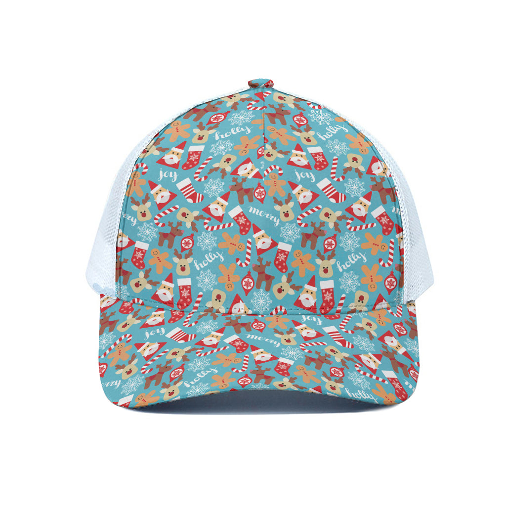 Cute Christmas Elements Pattern Print White Mesh Trucker Cap