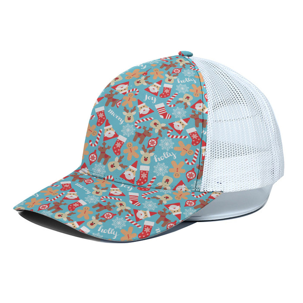 Cute Christmas Elements Pattern Print White Mesh Trucker Cap
