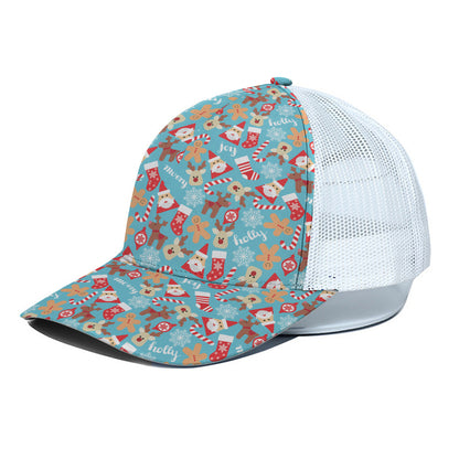Cute Christmas Elements Pattern Print White Mesh Trucker Cap