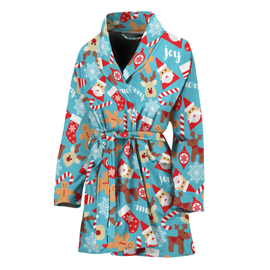 Cute Christmas Elements Pattern Print Women's Bathrobe