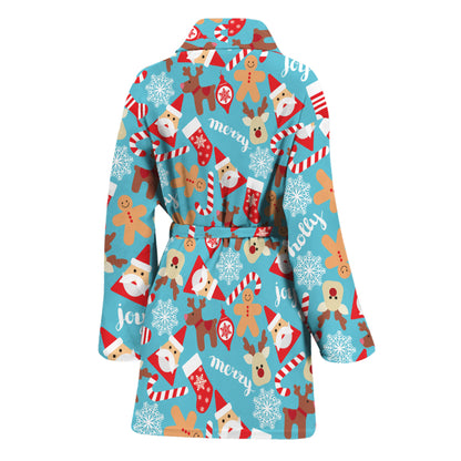 Cute Christmas Elements Pattern Print Women's Bathrobe