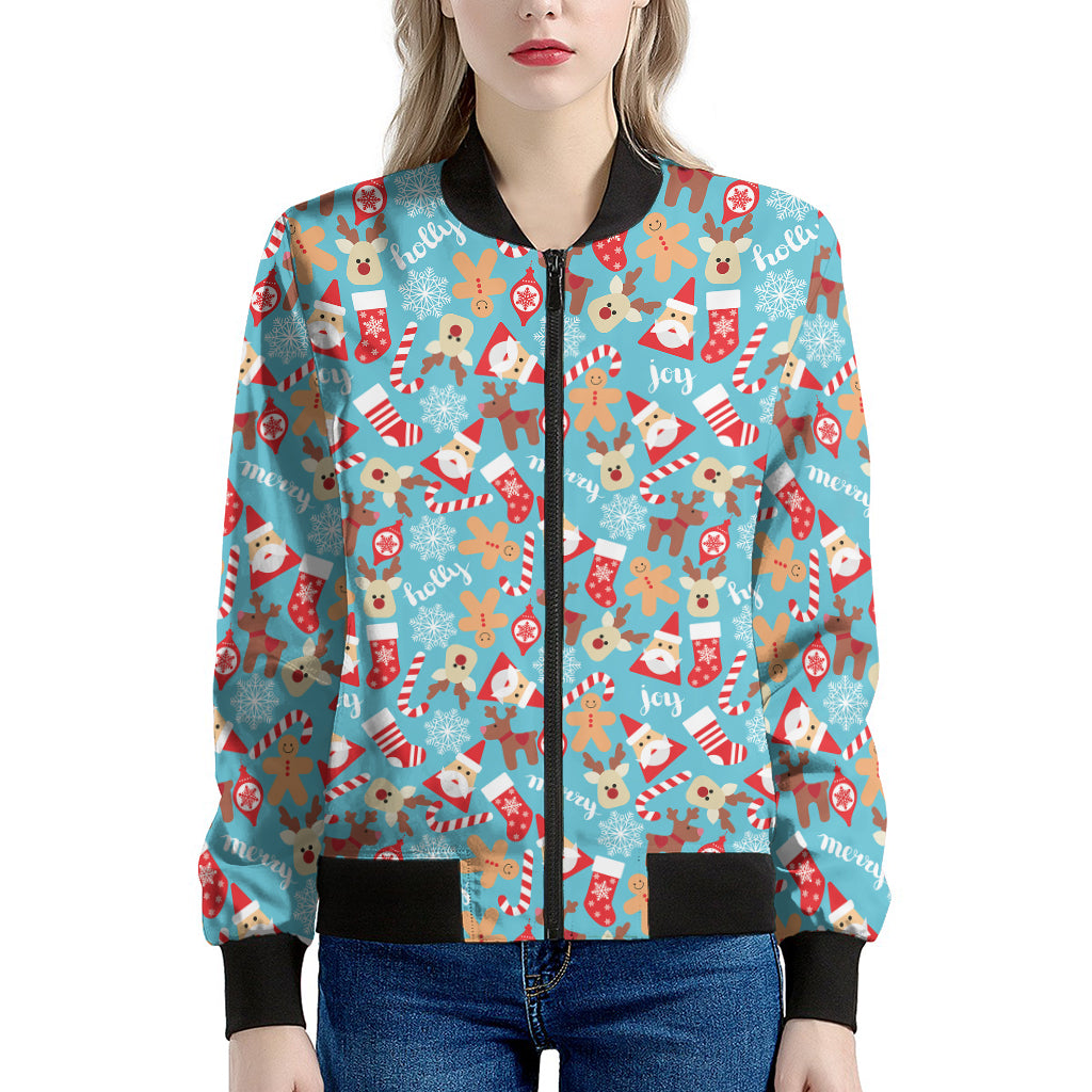 Cute Christmas Elements Pattern Print Women's Bomber Jacket