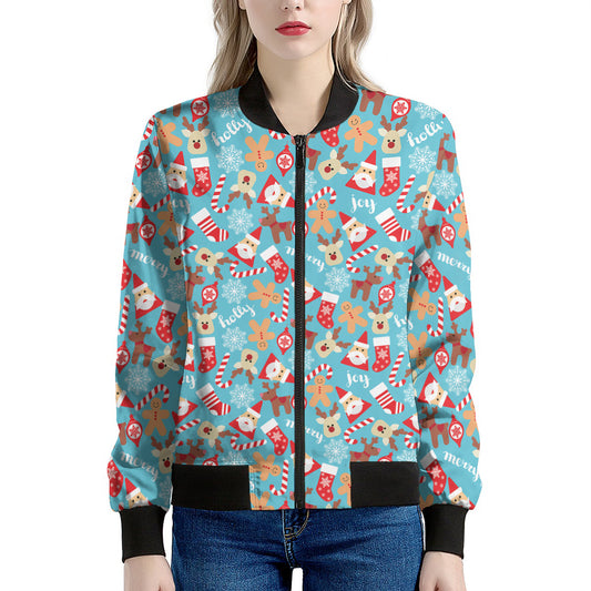 Cute Christmas Elements Pattern Print Women's Bomber Jacket