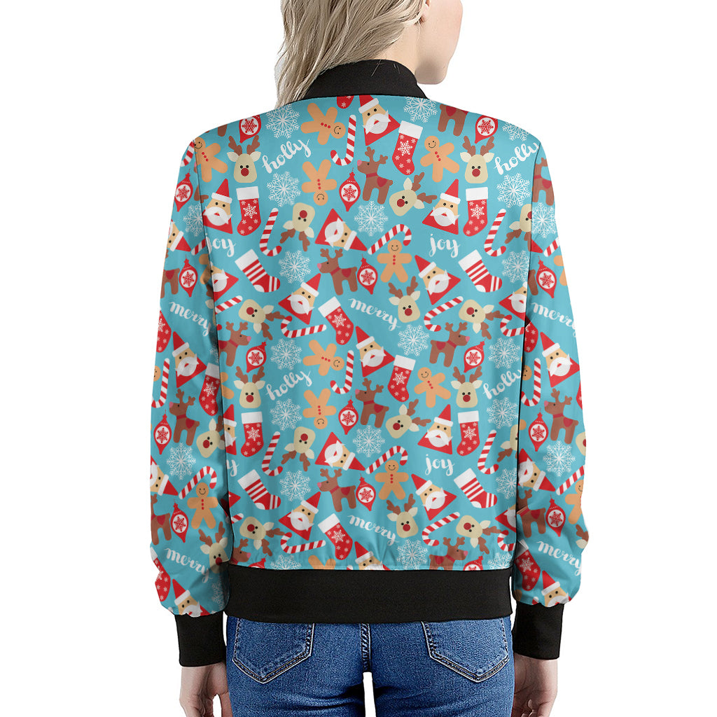 Cute Christmas Elements Pattern Print Women's Bomber Jacket