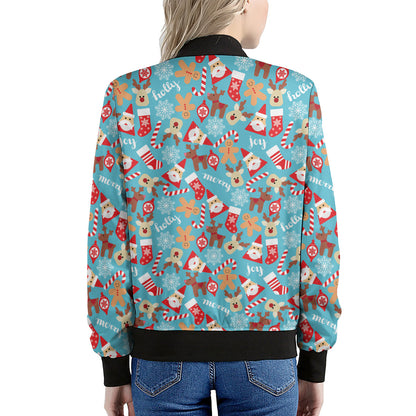Cute Christmas Elements Pattern Print Women's Bomber Jacket