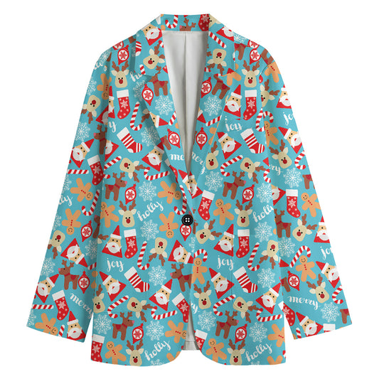 Cute Christmas Elements Pattern Print Women's Cotton Blazer