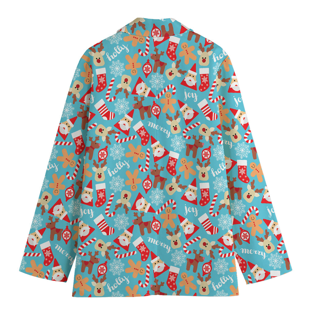 Cute Christmas Elements Pattern Print Women's Cotton Blazer