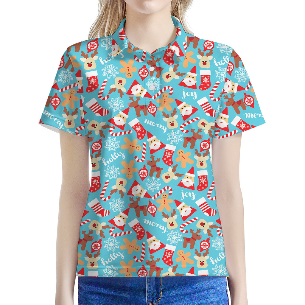 Cute Christmas Elements Pattern Print Women's Polo Shirt